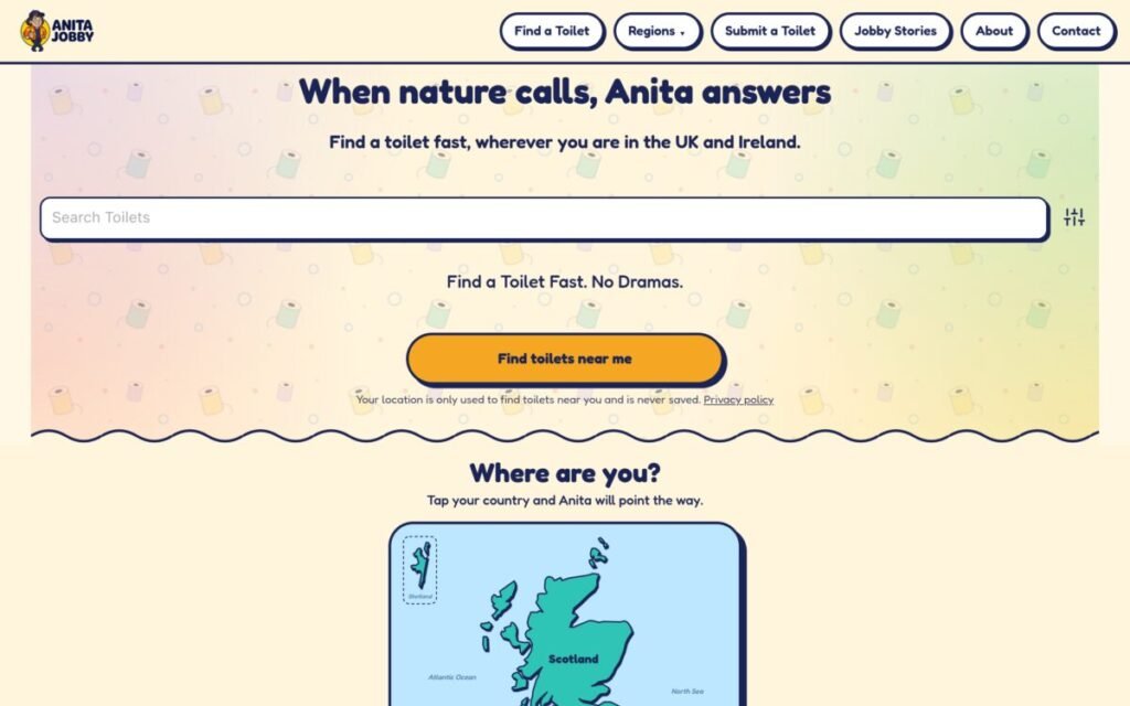 Screenshot of the Anita Jobby website homepage